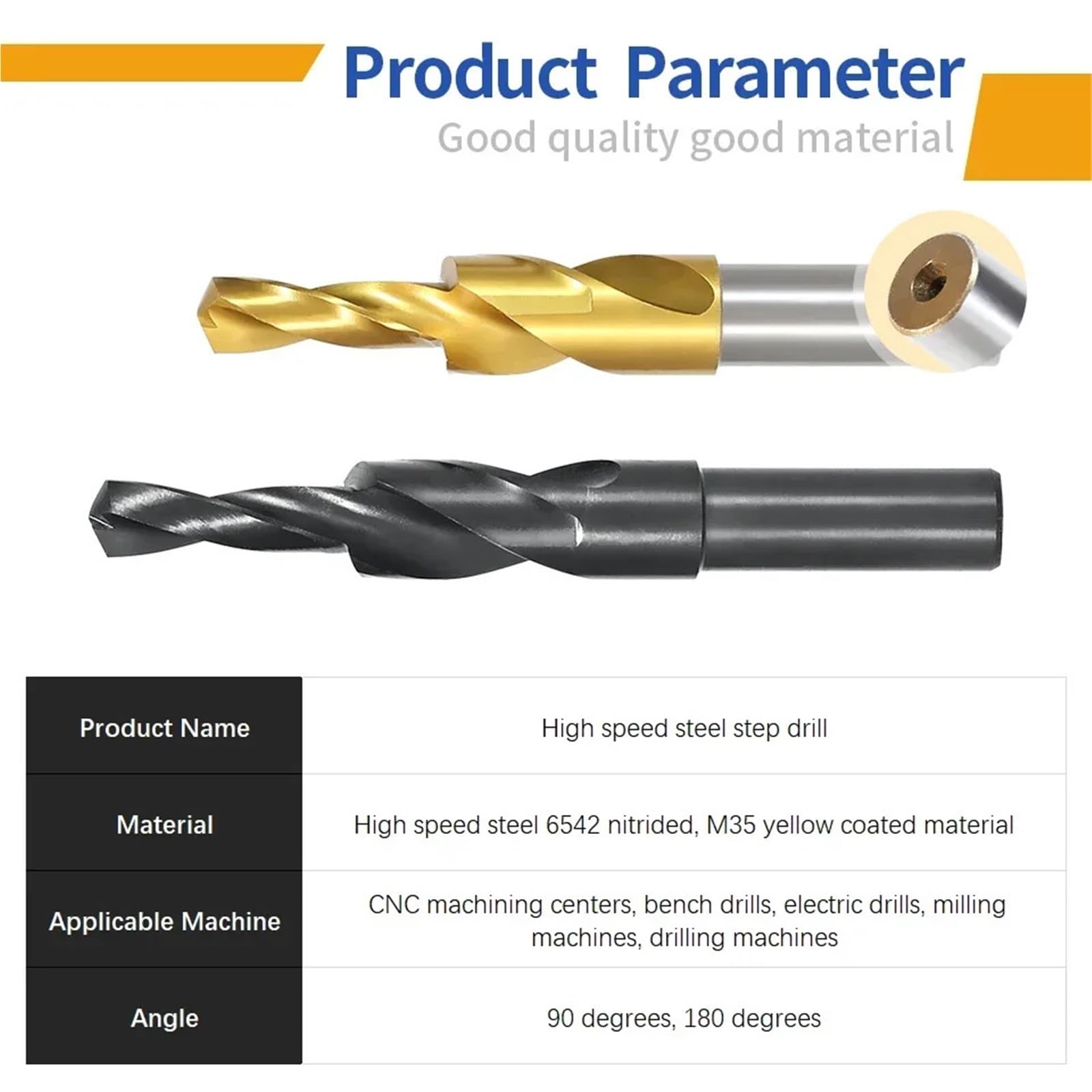Broca escalonada giratoria avellanada M35 cobalto/HSS broca de corte Dual HSS for Metal 90 180 grados M3 a M12 herramienta perforación cónica Apto para madera y metal(Gold Tin Coating,M10-(d11mm))