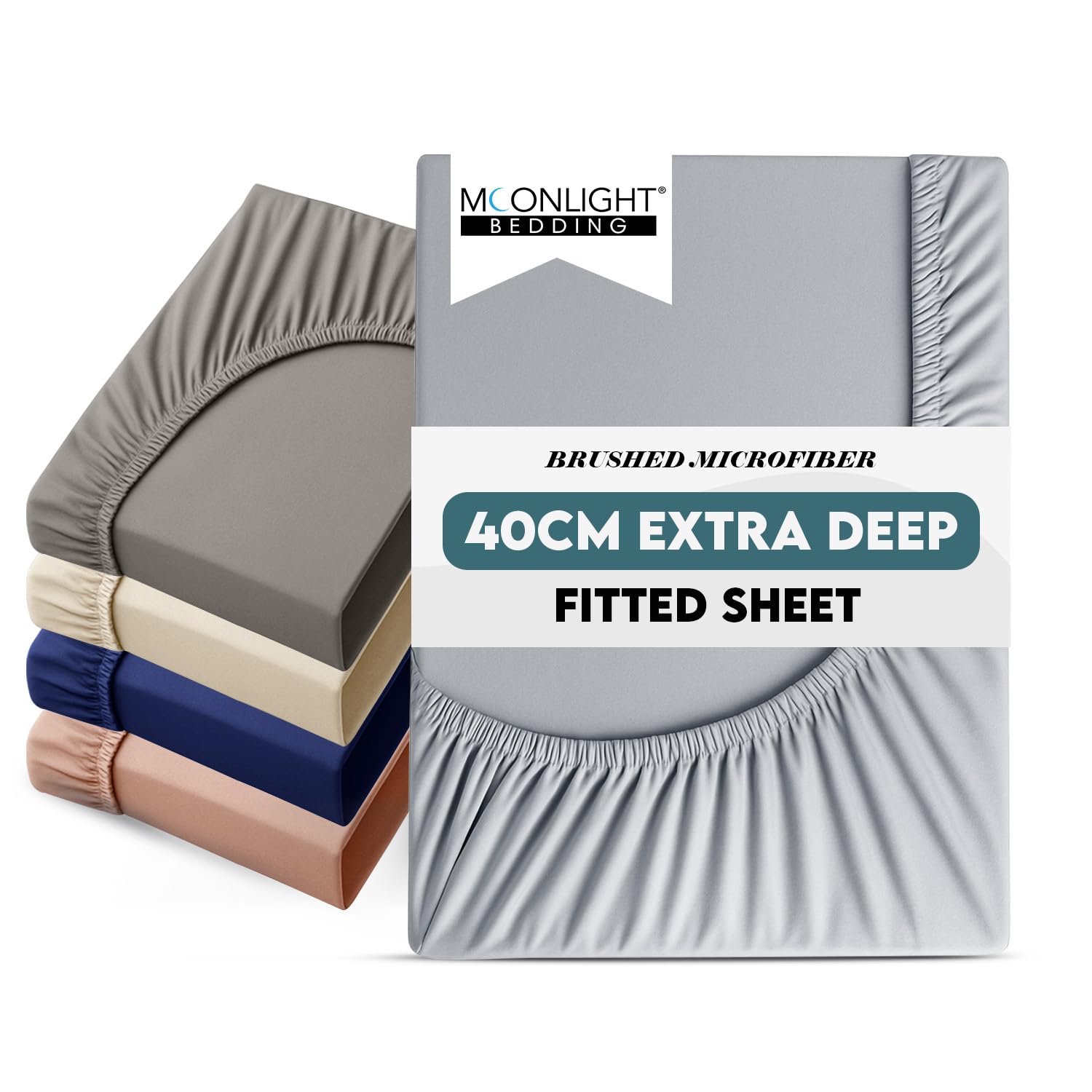 Moonlight Bedding Fitted Sheet 40 Cm Extra Deep Pocket Bed Sheets 16 inch Ultra Soft Bottom Sheet Brushed Microfiber Breathable Shrinkage and Fade Resistant (Silver, Double)