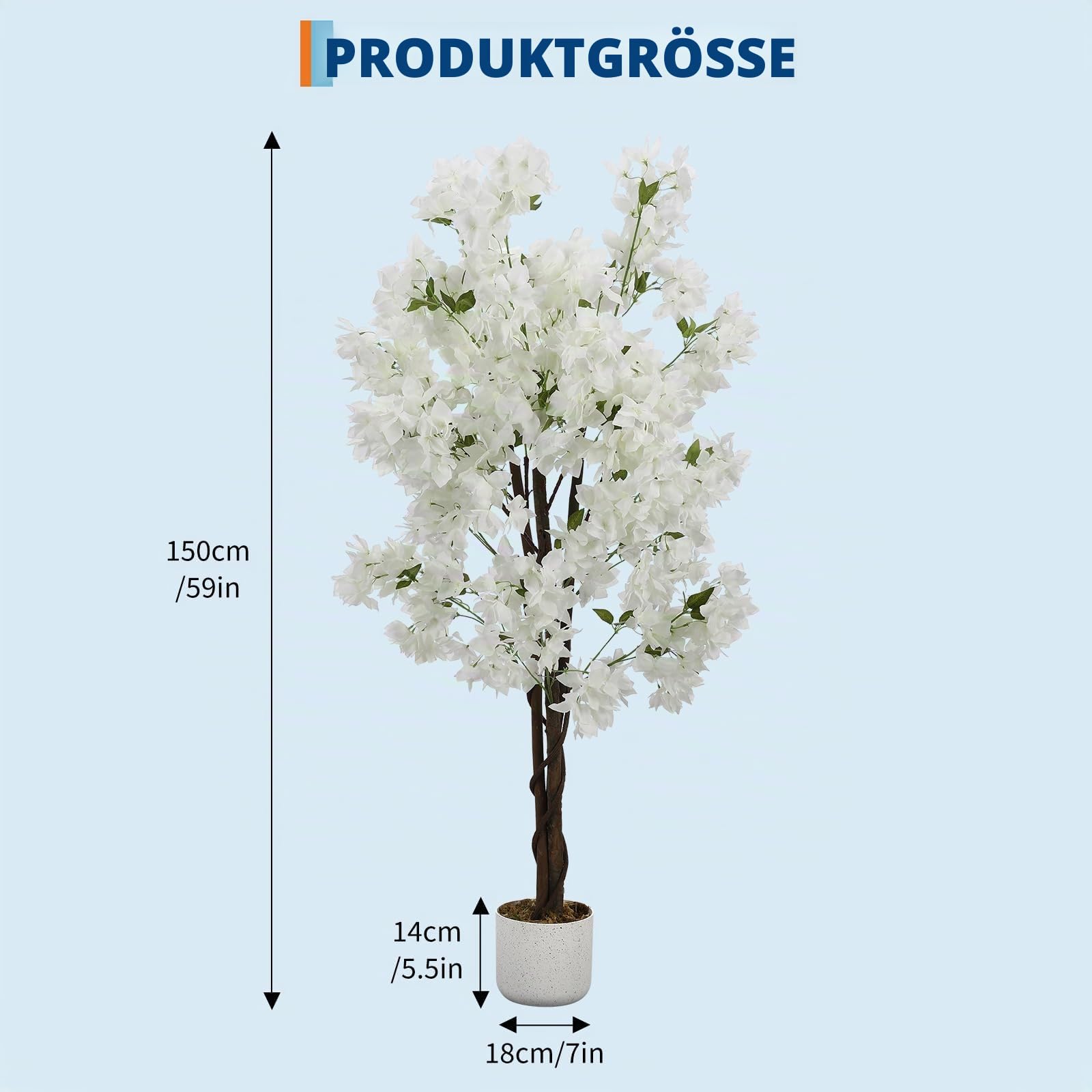 Garvee Künstlicher Kirschbaum 150cm Weiß, Sakura Kunstbaum Mit Schmetterlingsblüten, Hochwertige Seidenblumen, Moderne Raumdeko Für Wohnzimmer & Events