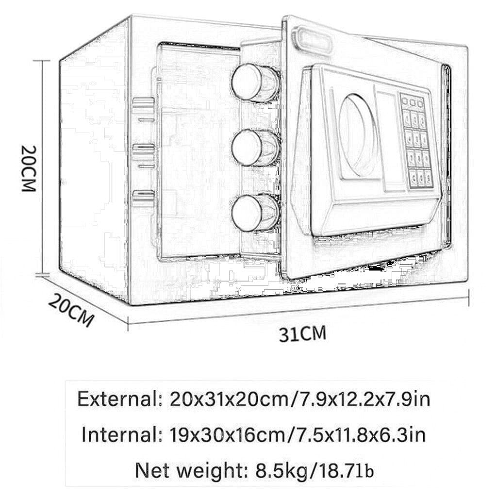 Armadietto di Sicurezza, Piccolo Antifurto, Password Elettronica Interamente in Acciaio per Uso da Ufficio, per Conservazione di Contanti, Documenti, Gioielli, 20 cm, Cassaforte da 7,9"