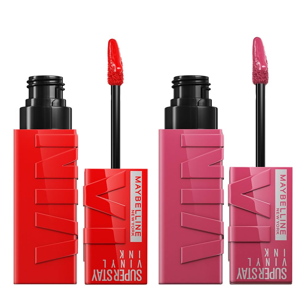 Maybelline New York, Pack x2 Superstay Vinyl Ink, Color y Brillo Hasta 16H, Tono 20 Coy + Tono 25 Red Hot