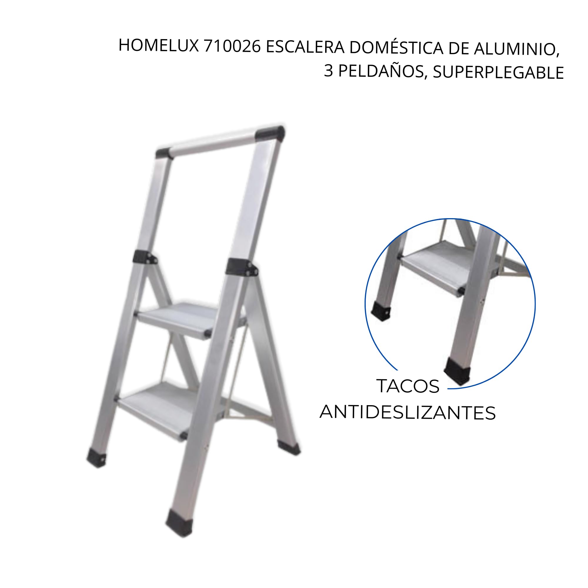Homelux 710030 Escalera Domestica Plana, Aluminio, 2 Peldaños