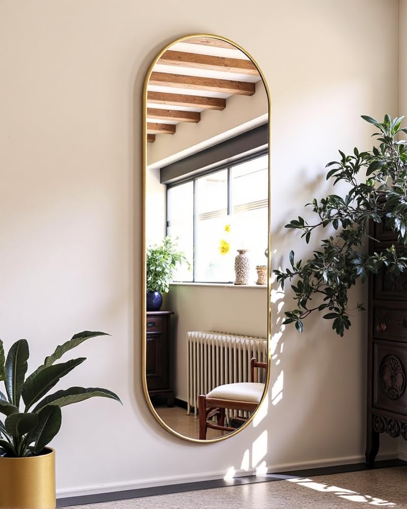 OGCAU Full Length Mirror, Wall-Mounted Mirror with Aluminum Alloy Frame (Oval Gold)