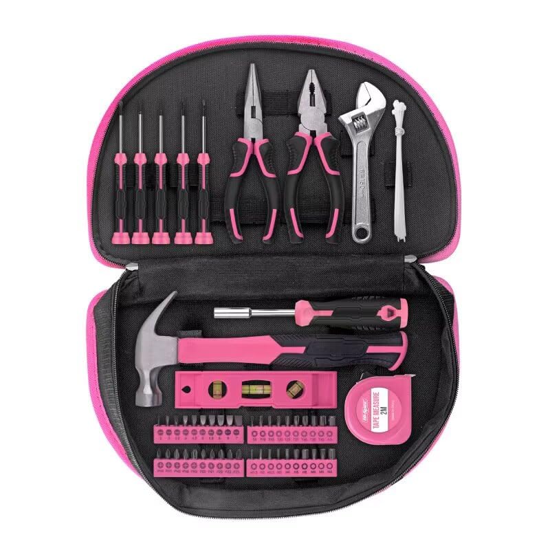 Kit compacto de herramientas 63 piezas color plata y rosa miniatura 1
