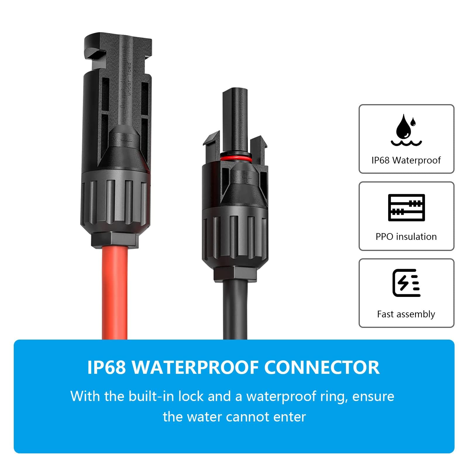 Cable de extensión del Panel Solar,AWG10/6 mm² 8m,con Enchufe Macho/Hembra para Fotovoltaica,Cable fotovoltaico (Negro + Cable Rojo) para Paneles Solares, Sistemas Fotovoltaicos
