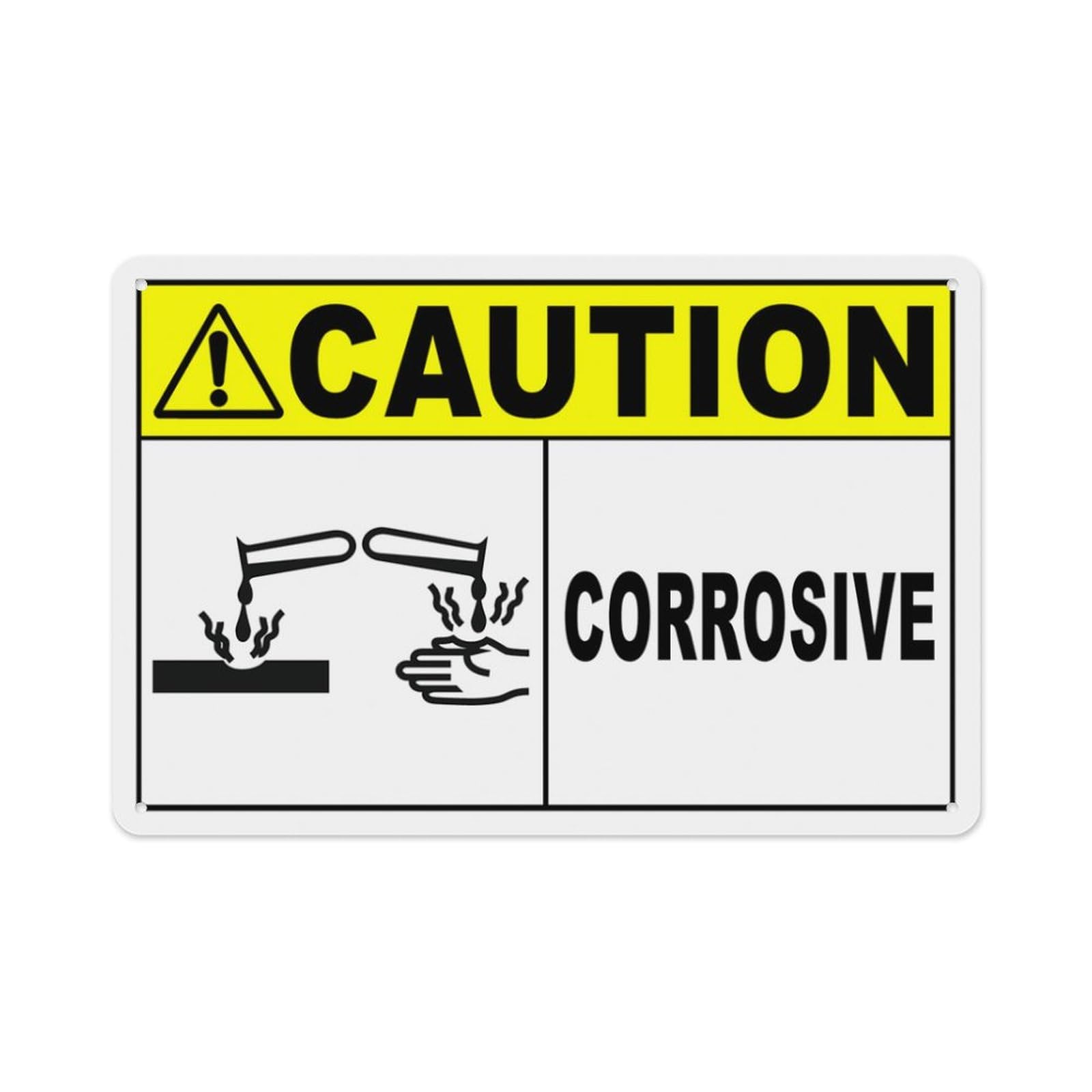 Peiyeety A09 Caution Corrosive Sign Aluminum Tin Warning Signs For Home Outdoor Garden 12X16 Inches