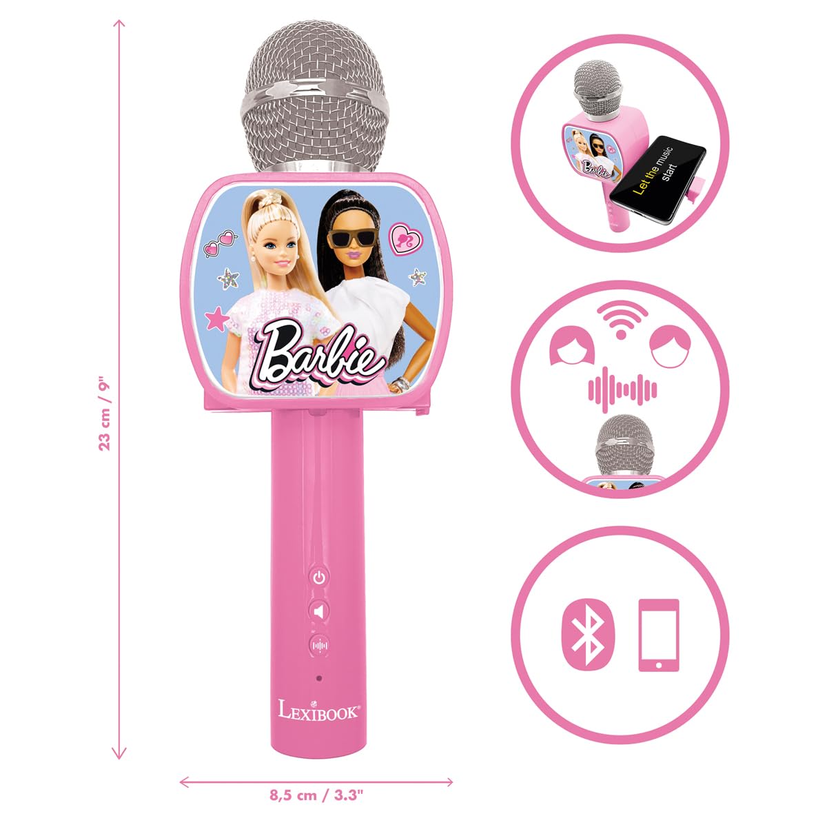 Lexibook Barbie, Bluetooth® Microphone with Voice Change function, Phone holder included, Built-in speaker, Pink, MIC240BBLXB - Image 3