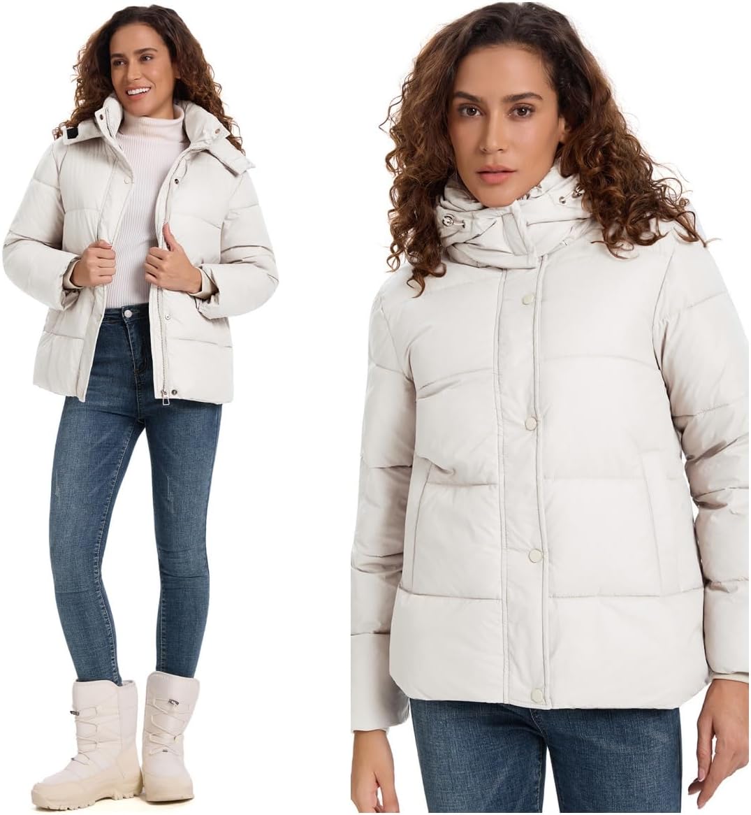 HOTIAN Women's Cropped Puffer Jackets Hooded Zip Up Winter Warm Quilted Coat Outerwear - Image 4
