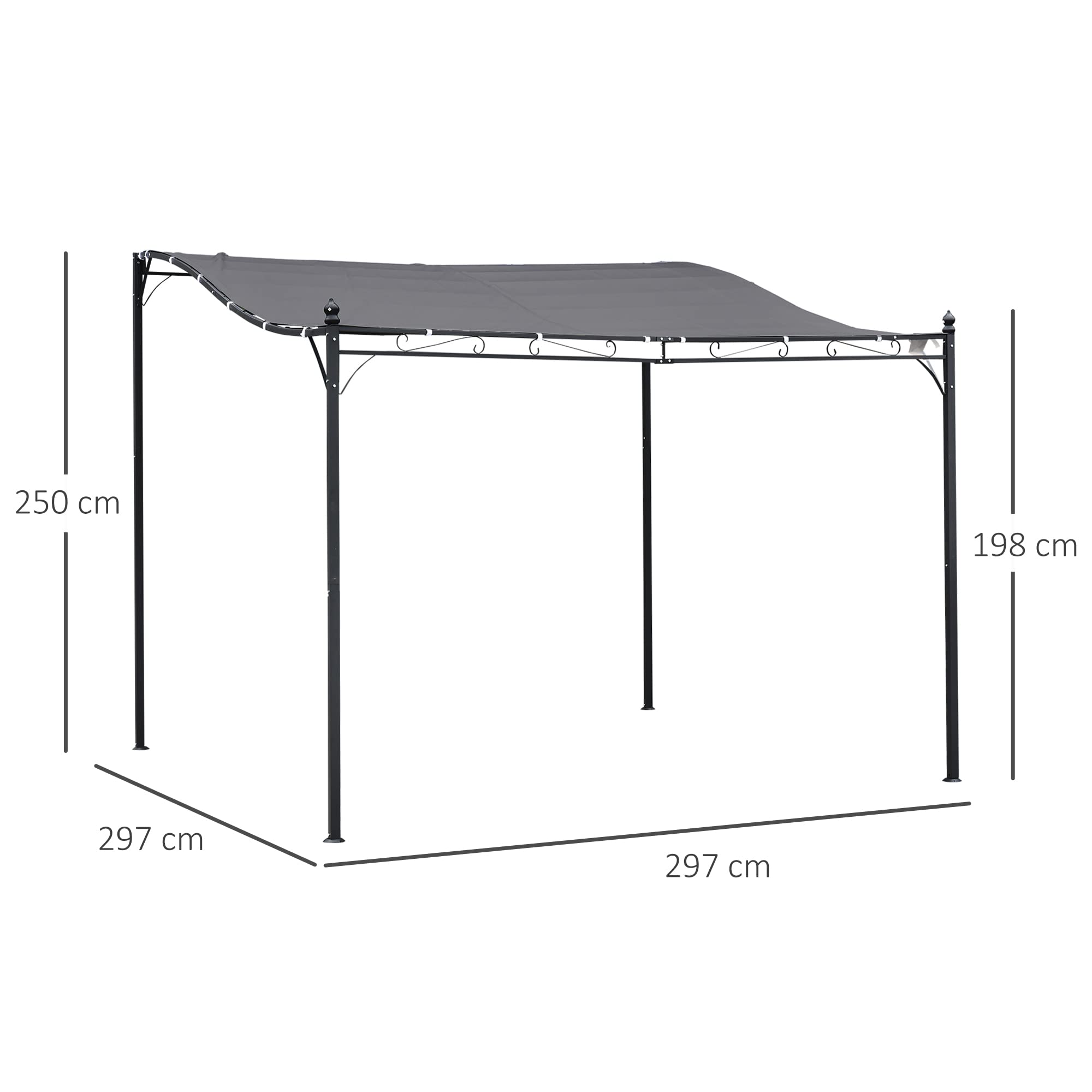 Outsunny Cenador de Jardín 3x3 m Pérgola con Toldo y 16 Orificios de Drenaje para Patio Terraza Metal y Poliéster 180 g/m² Resistente Gris