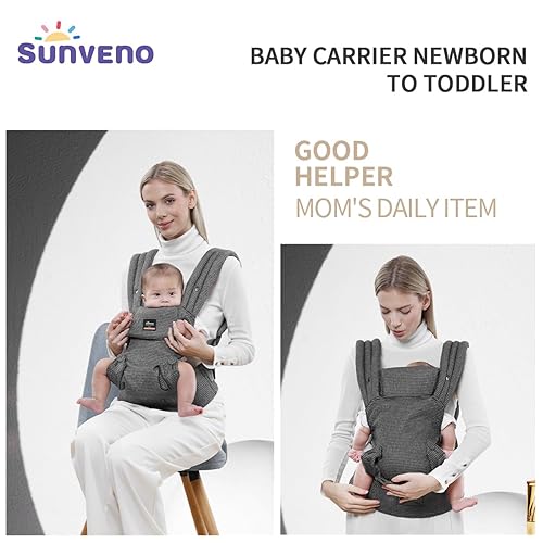 Miniatura 8 de SUNVENO Portabebés ergonómico todo en uno ajustable para recién nacidos a niños pequeños, convertible para todas las estaciones, 7-33 libras, gris