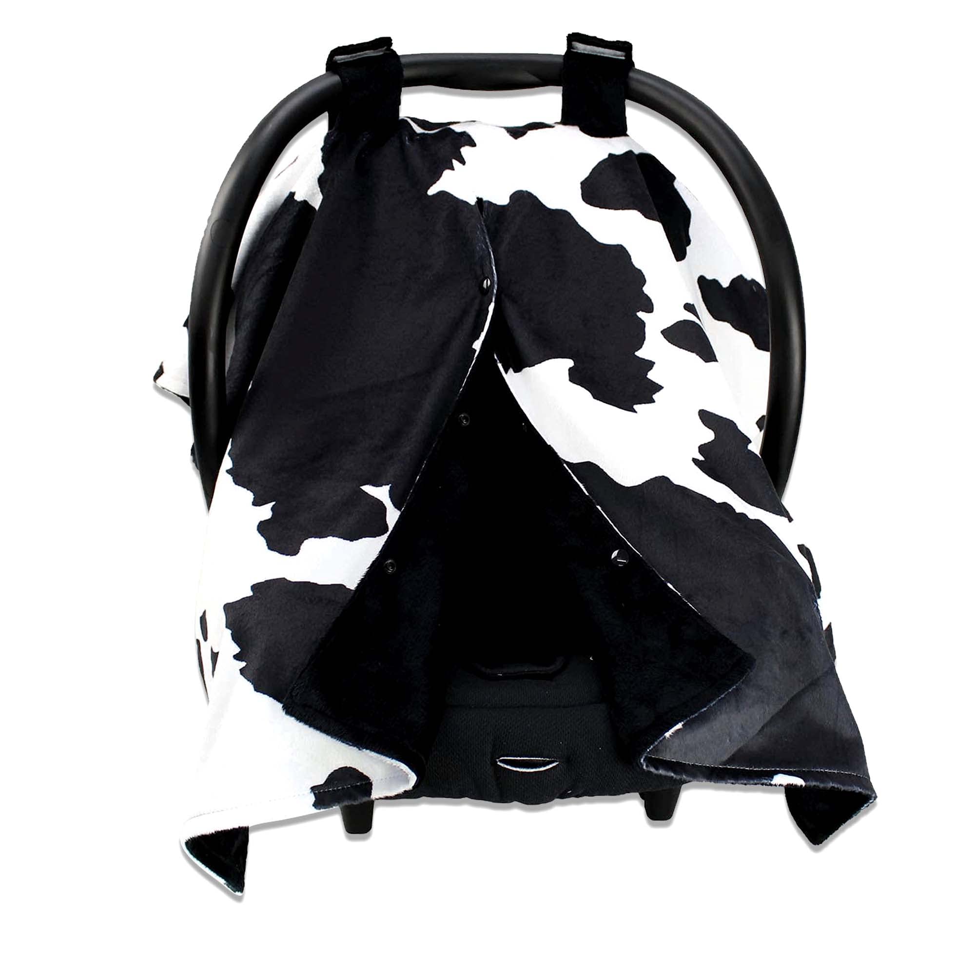 Dear Baby Gear Deluxe Car Seat Canopy, Double Layer Minky, Holstein Black and White Cow Print, Black Minky Smooth, 40 x 30 Inches
