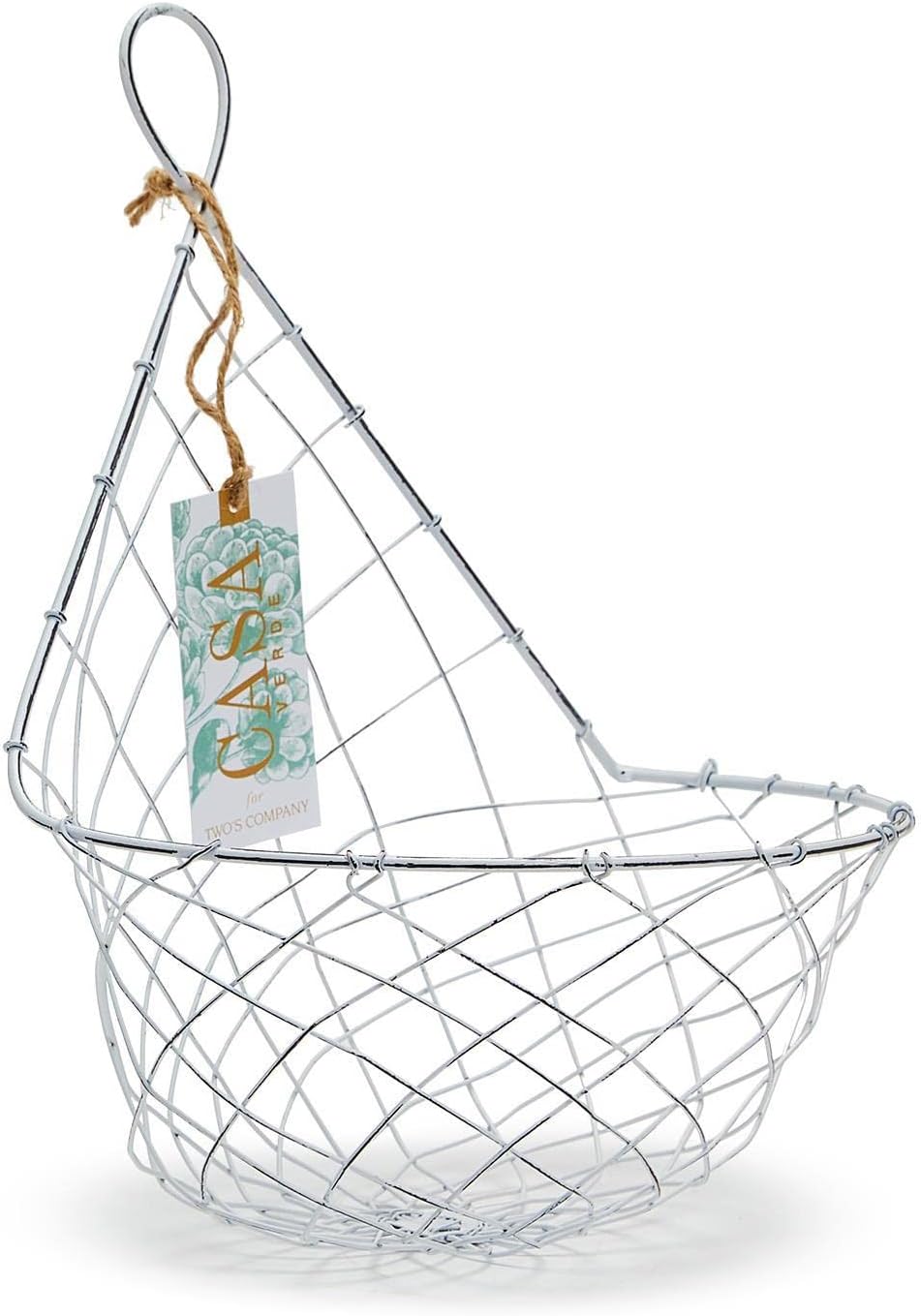 French Wireworks Demi-Lune Hanging Basket with Antique White Finish