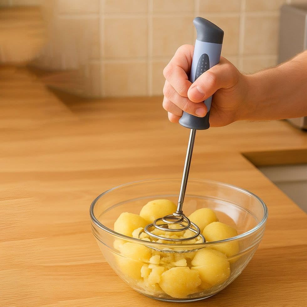 Image of Spring O'Masher Heavy Duty Stainless Steel Potato & Vegetable Masher | Strong Grip Handle Hand Masher for Pav Bhaji, Baby Food, Dal & Fruits | Durable Kitchen Masher Tool