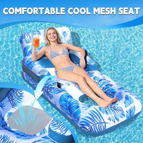 Miniatura 4 de Chlorblu Colchoneta Piscina Adultos,Flotadores Piscina Con Soportes Para Vasos Y Teléfono,Hinchable Para Piscina Con Reposacabezas,Respaldo Y Reposapiés,Engrosada Sillon Hinchable Piscina De Bronceado