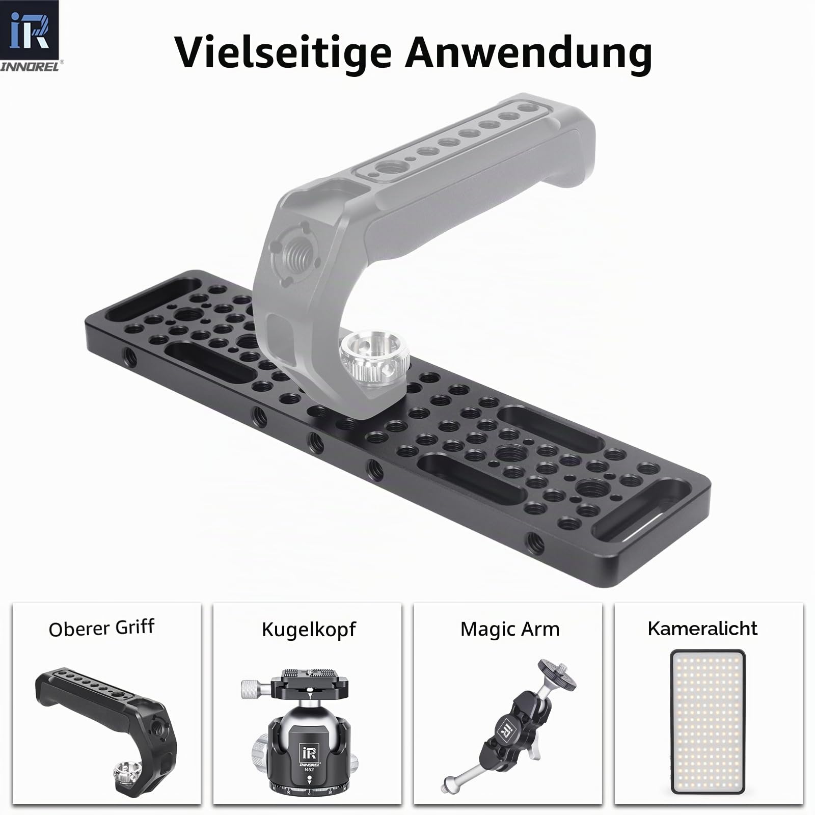 INNOREL CP2005 20 * 5cm Multifunktionale Käseplatte mit 1/4" & 3/8" Gewinden, Schaltmontageplatte mit eingebauten ARRI Locating Holes für Kamera und Stativ