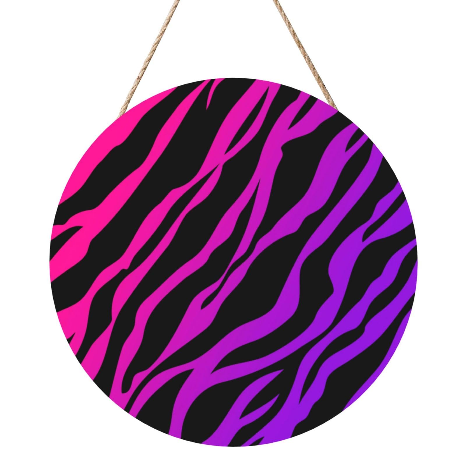InOmak Pink Purple Zebra Stripe, Round Wood Panel Painting 12 in, Wall Hanging Painting For Home