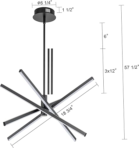 Miniatura 5 de Lámpara LED Sputnik de 4 luces, lámpara colgante LED lineal giratoria, lámpara de techo moderna regulable para comedor, cocina, isla, vestíbulo, 30