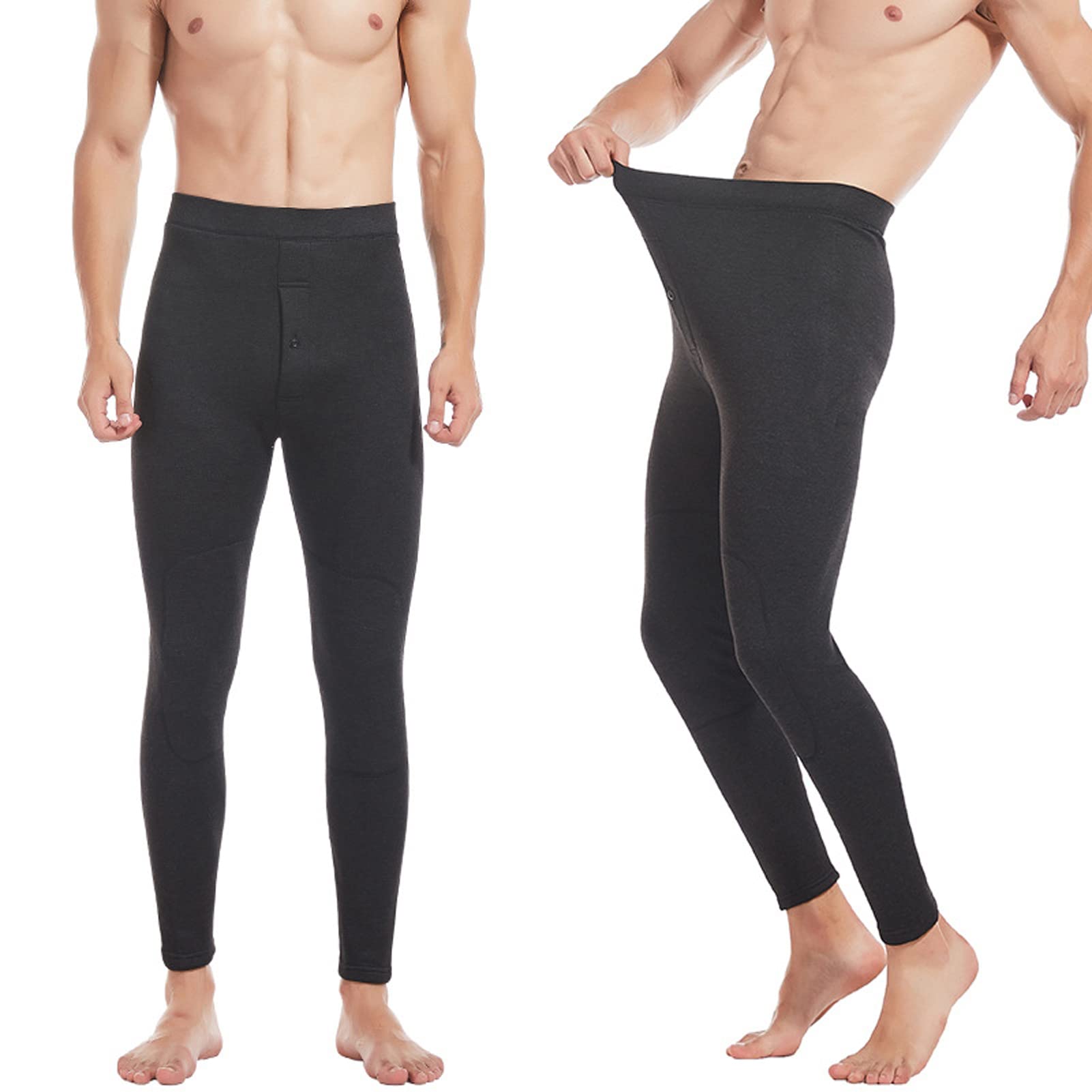Pantalon Doble Capa De Vellón Termicas para Hombres Termicos Calzoncillos Invierno Cálido Long Leggings Jogger Pantalones Botters Jogger Interior Ropa Black-XXL
