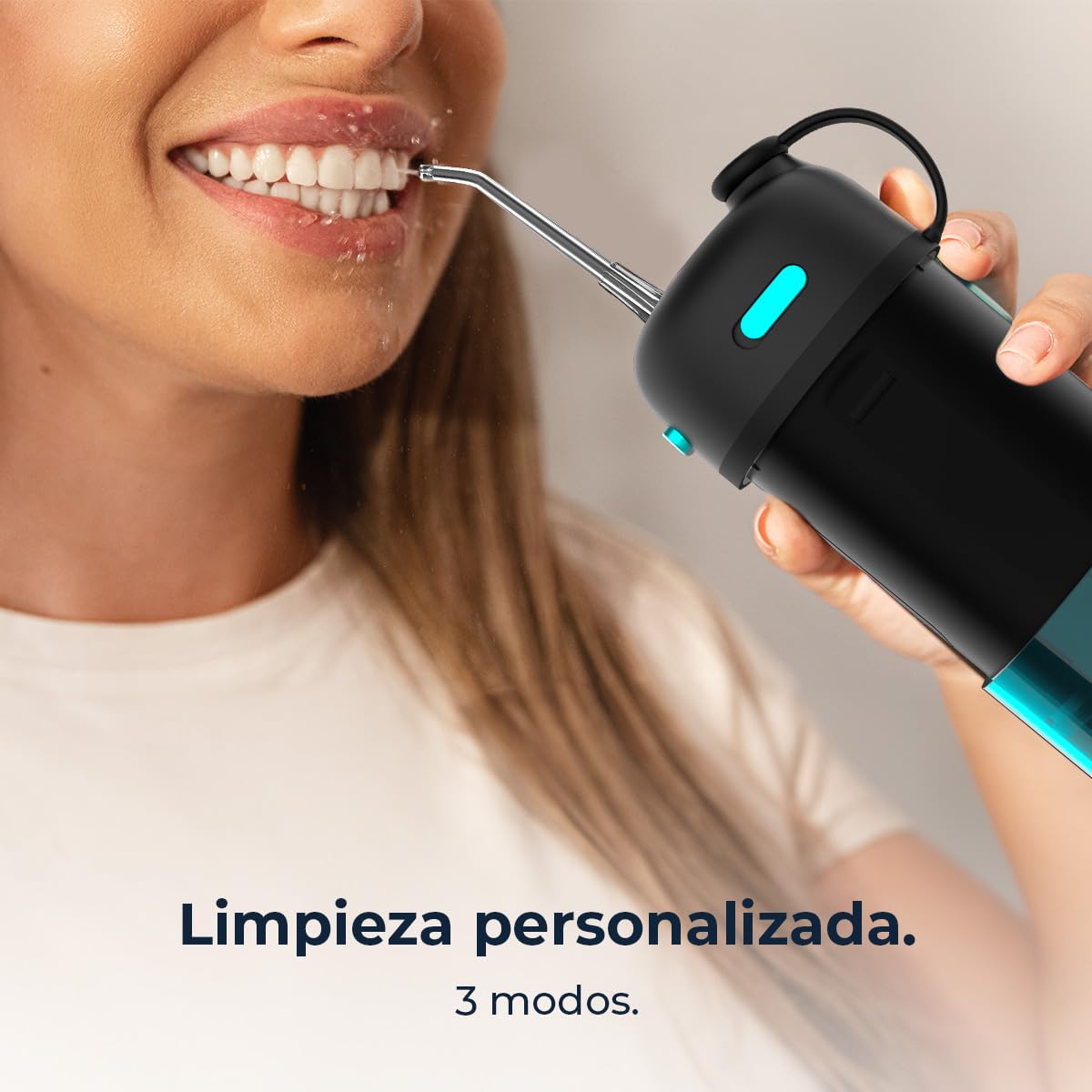 Cecotec Irrigador Dental Portátil Toothcare Jet Splash, 3 Modos 8 Intensidades, 150ml, 2 Boquillas, IPX7 Impermeable