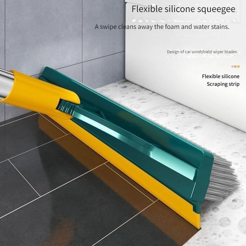 Image of 2-in-1 Toilet & Tile Cleaning Brush with Wiper - 120 Rotating Floor Scrub Brush with Long Handle for Bathroom, Kitchen & Home - Multipurpose Bathroom Cleaner Brush (Pack of 1) (2 in 1)