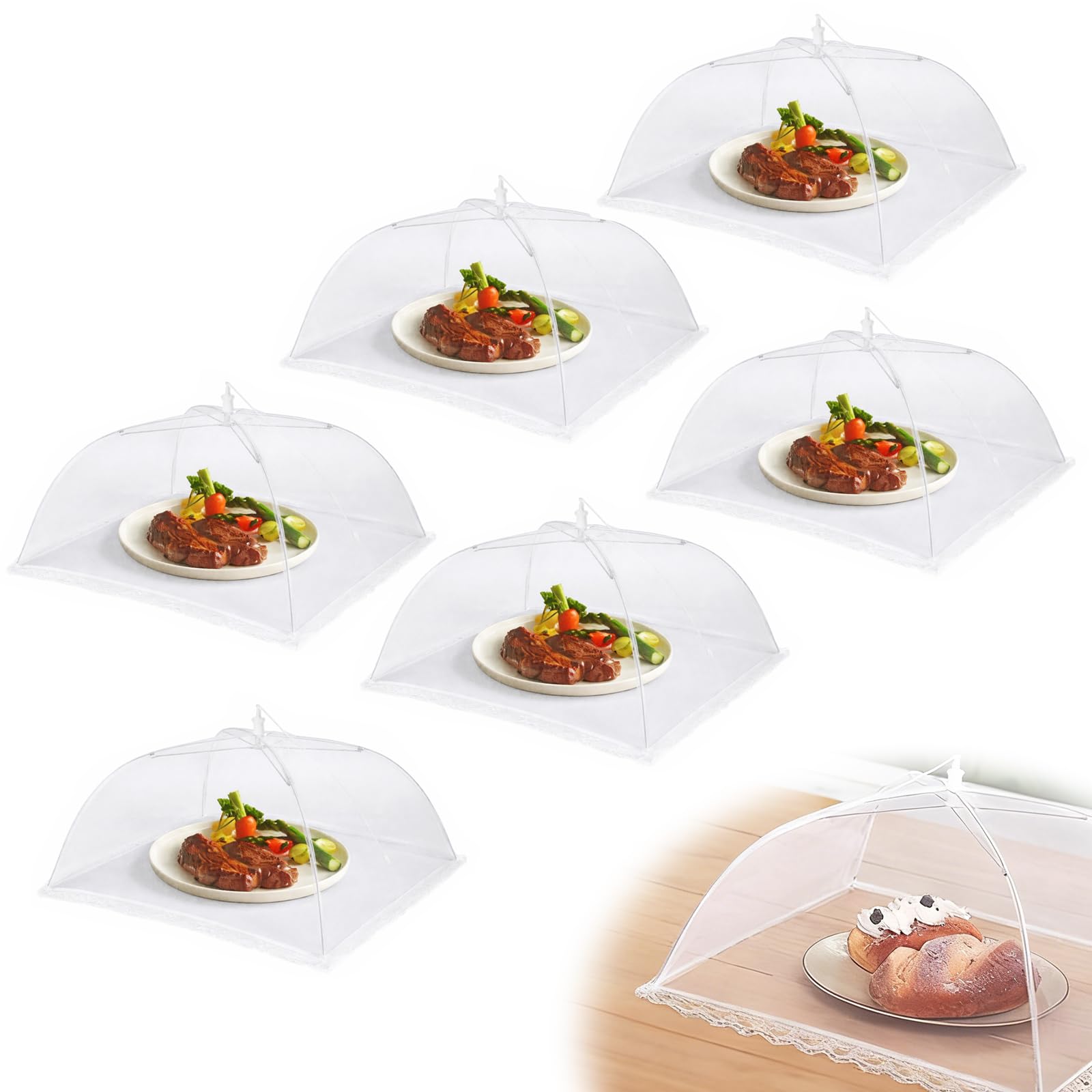 Food Covers Mesh Pop Up - 6Pcs 17"x17" Collapsible Food Net Cover, Reusable Food Covers for Outdoor Party Picnic BBQ Screen Tents