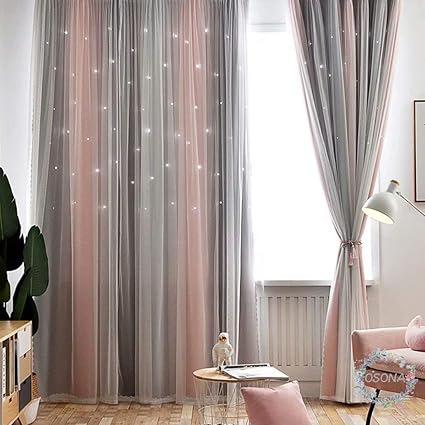 Amazon カーテン 姫系 遮光カーテン 二重カーテンレース 可愛い 星柄 透かし彫り おしゃれ 遮光率90 外から見えにくい インテリア グラデーション 高品質 星 アジャスターフック付き リビング 装飾ホーム 居間 出窓 部屋 綺麗 新居 洗える 混合色 虹色 オーダー可能
