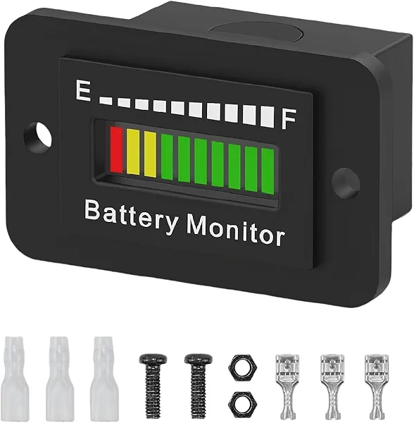 LED Battery Level Indicator, Universal Golf Cart Battery Meter Support 12V 24V 36V 48V 60V 72V Battery Monitor Lithium Battery Lead Acid Battery Fuel Gauge Meter for Ezgo Go Club Car