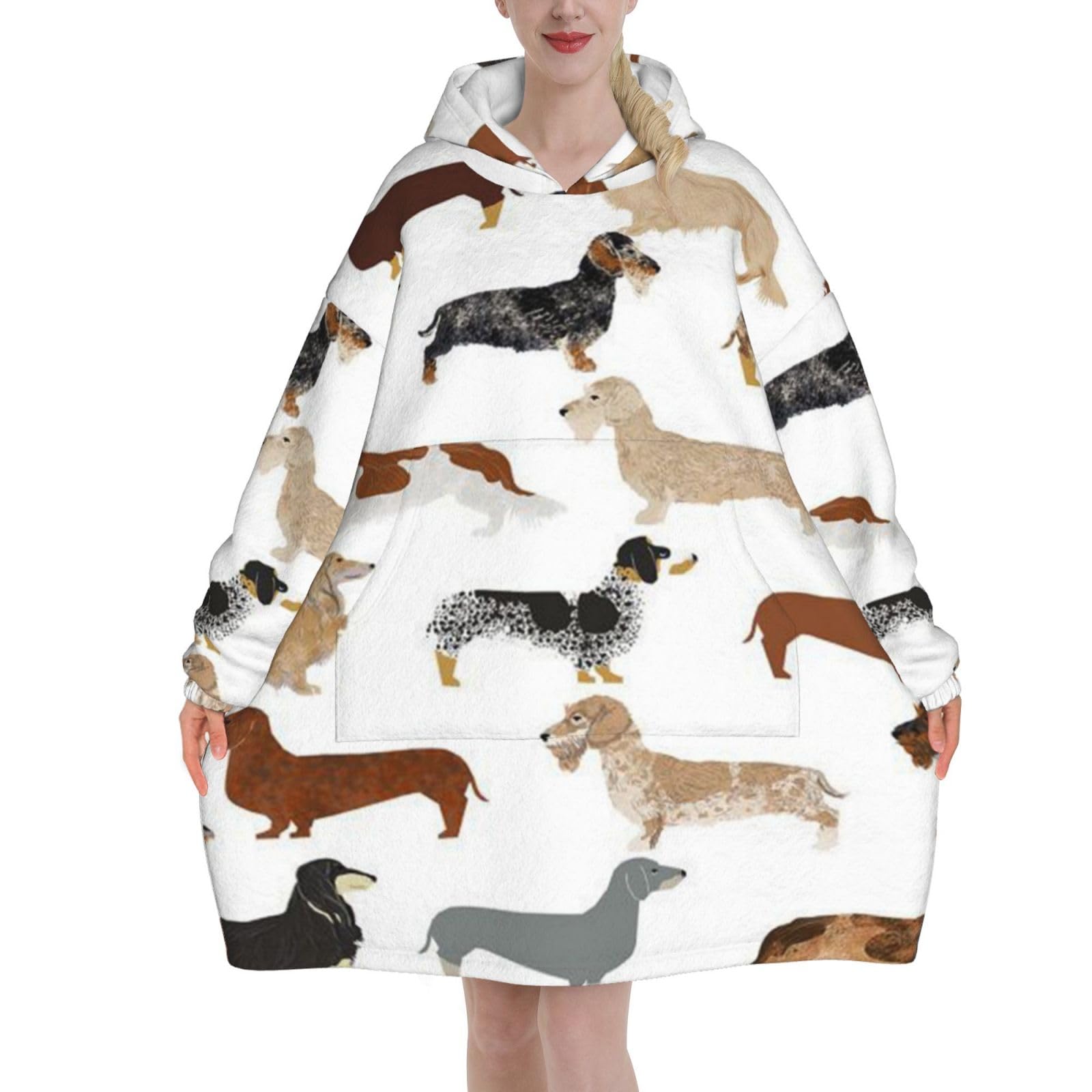 Peiyeety Unisex Animal Dachshund Dog Blanket Hoodies For Women And Men Adult Oversize Wearable Blanket Hoodies For Soft And Warm