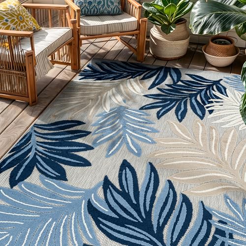 Rugshop Transitional High-Low Textured Indoor Outdoor Rug Dark Blue 4' x 6'