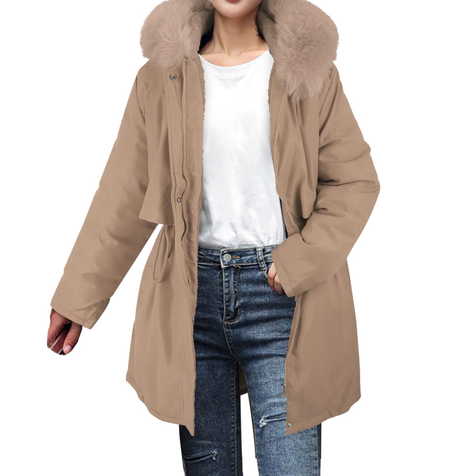 Generisch Chaqueta de invierno para mujer, abrigo de invierno, parka al aire libre, calle, diario, invierno, abrigo largo, ajuste normal, ajustable, resistente al viento, cálido, transpirable, ropa de