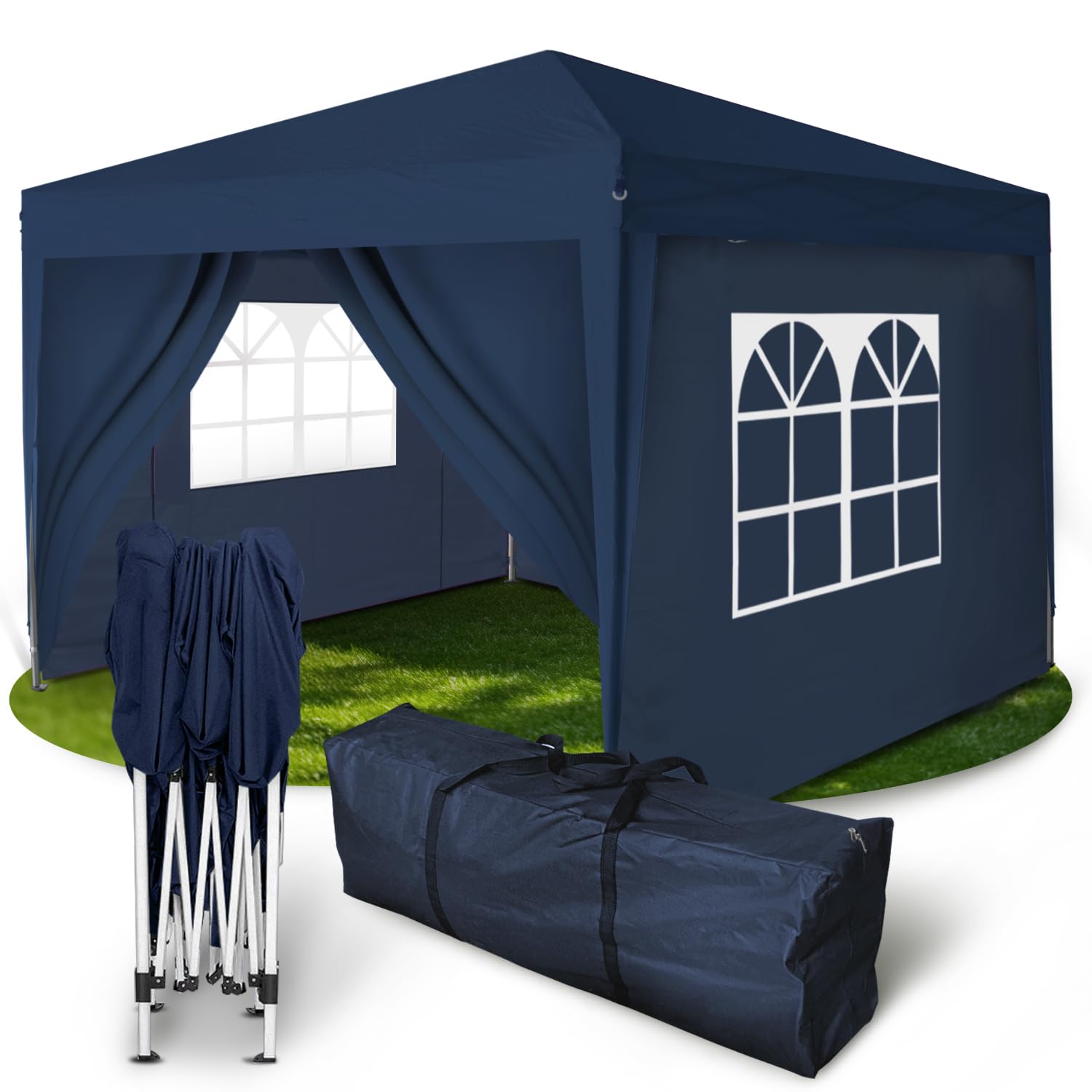 Kronenburg Faltpavillon wasserdicht Dachmaß 2 x 2 m UV Schutz 50+ Pavillon in Blau mit 4 Seitenteilen