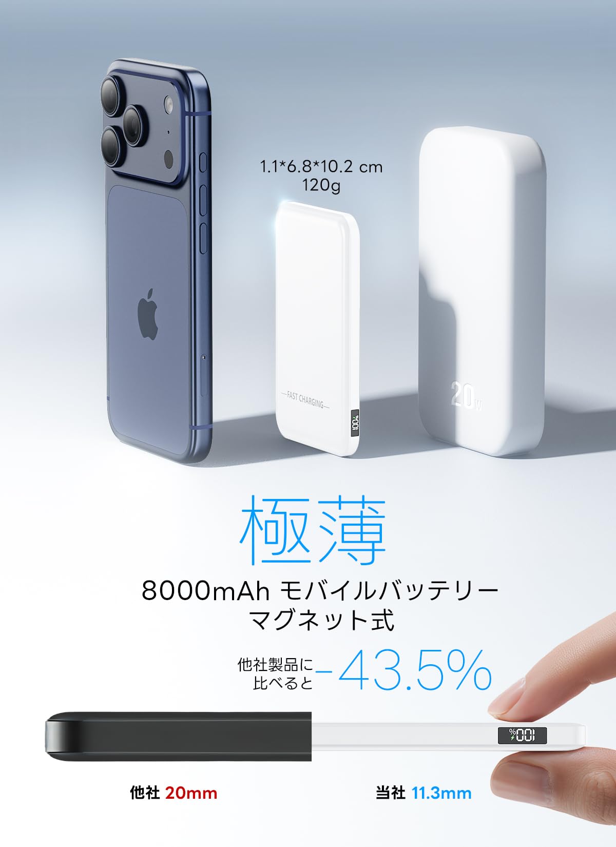Amazon | 極薄設計・モバイルバッテリー 軽量 小型 大容量 MagSafe対応