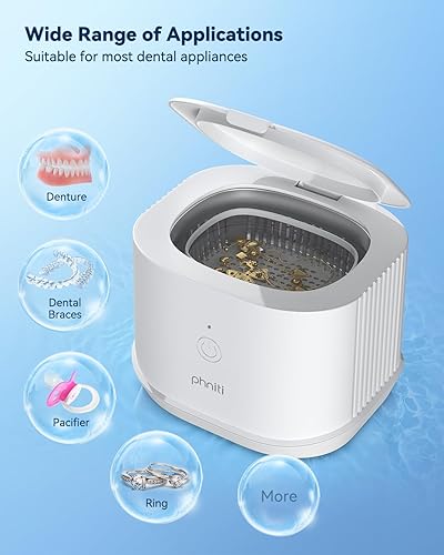 Miniatura 2 de Phniti - Limpiador ultrasónico de joyas, máquina profesional portátil de 46 kHz con temporizador para retenedores dentales, protector bucal, reloj,