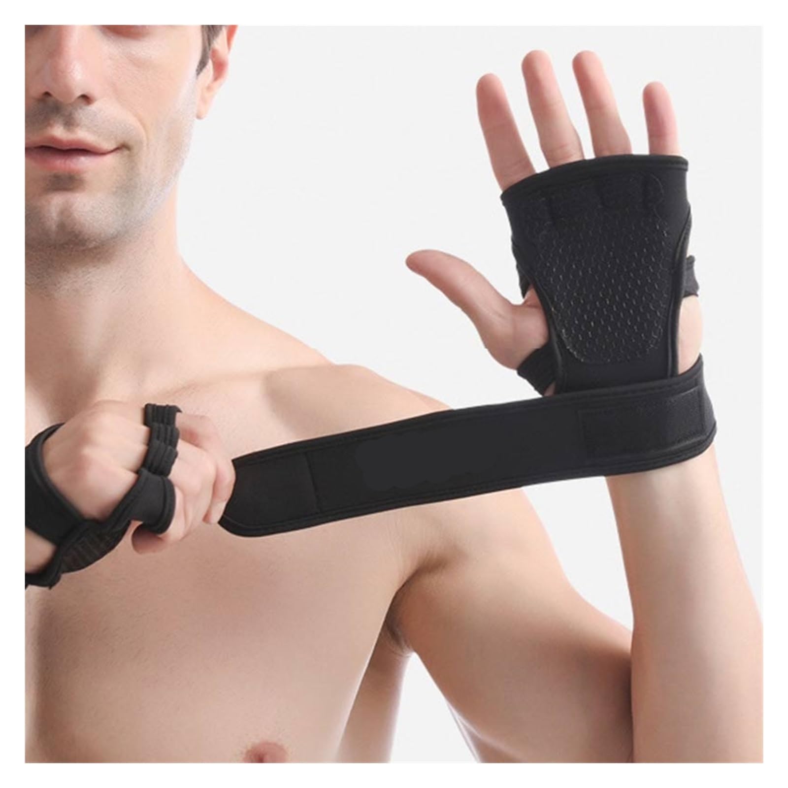 Guanti Palestra Guanti da allenamento for sollevamento pesi con mezze dita Protezione antiscivolo in silicone for il palmo della mano con supporto for il polso e protezione for il palmo del manubri(Bl