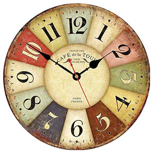 VIKMARI 8 Inch Silent Non-Ticking Wall Clock Arabic Numerals Retro Clocks Wooden Decorative Round Wall Clocks Battery Operated Indoor Wall Clocks Paris French Rustic Style Home Decor Wall Clock