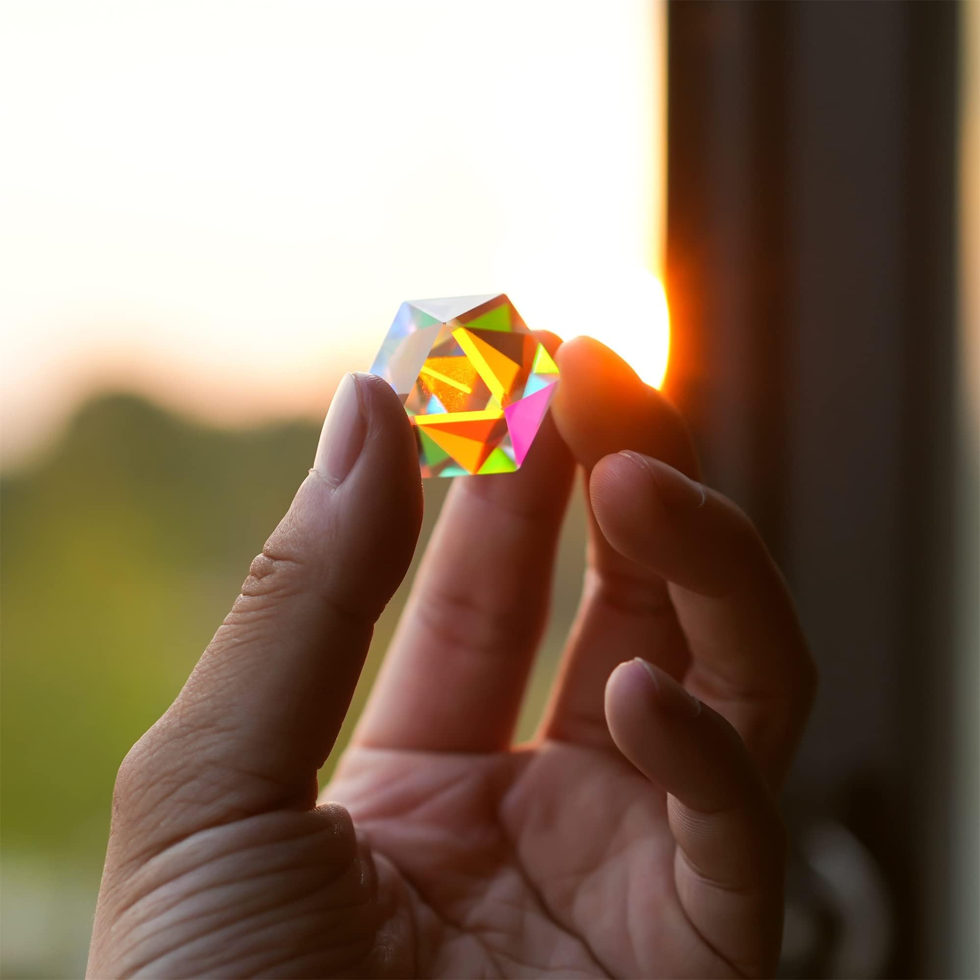 Prisme optique à facettes en cristal de couleur - Réfractant la lumière - Prismes scientifiques en verre pour enfants