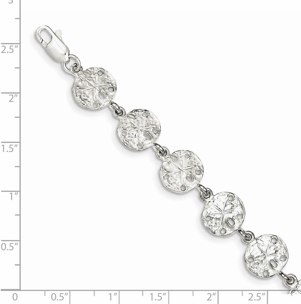 Solid 925 Sterling Silver Sand Dollars Bracelet - with Secure Lobster Lock Clasp 7"