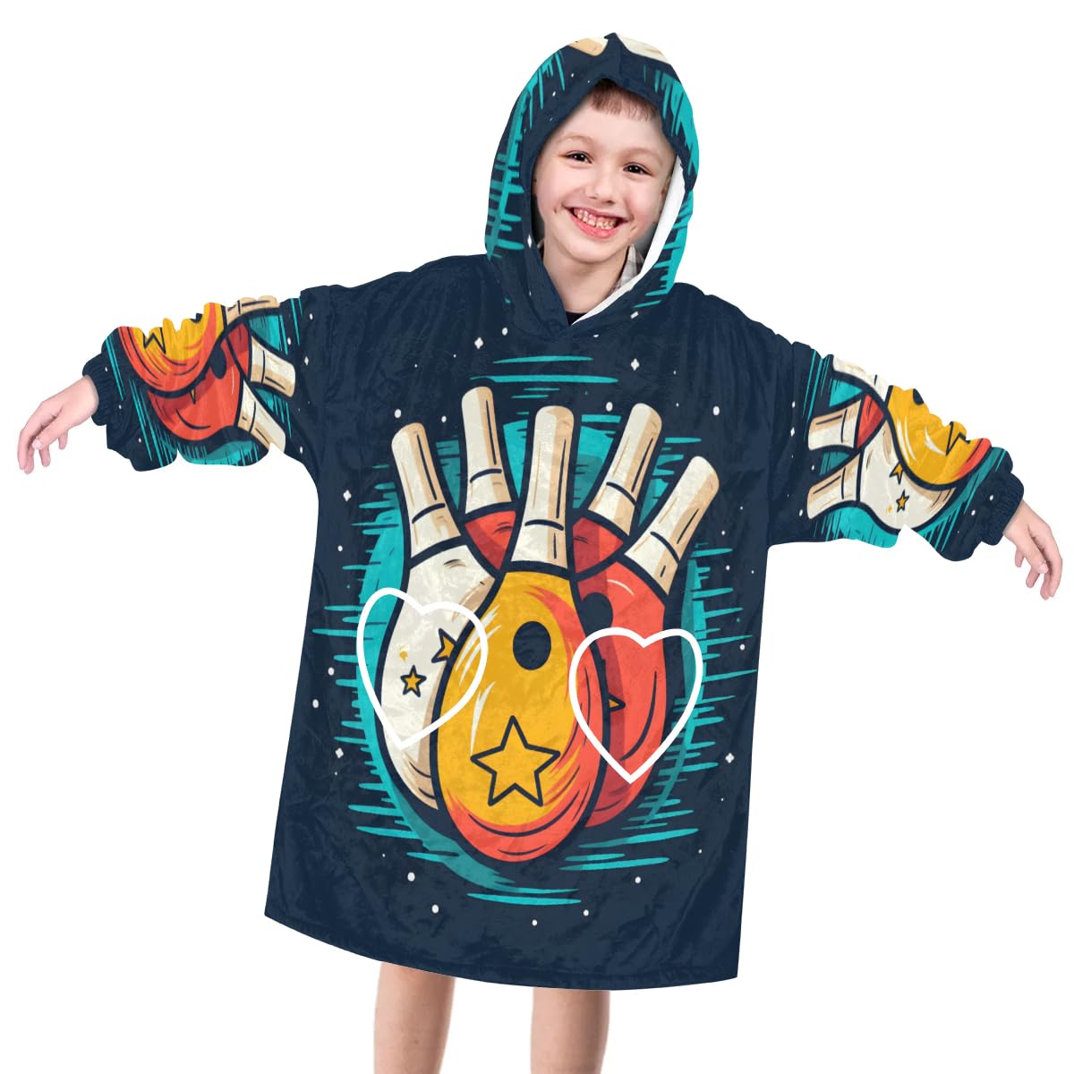 Pardick Wearable Blanket Hoodie for Kids, Bowling Fleece Sweatshirt Blanket Oversized Blanket Sweatshirt with Pocket Flannel Warm Hooded Blanket 6-10 Year Old Girl Boy Gift, One Size
