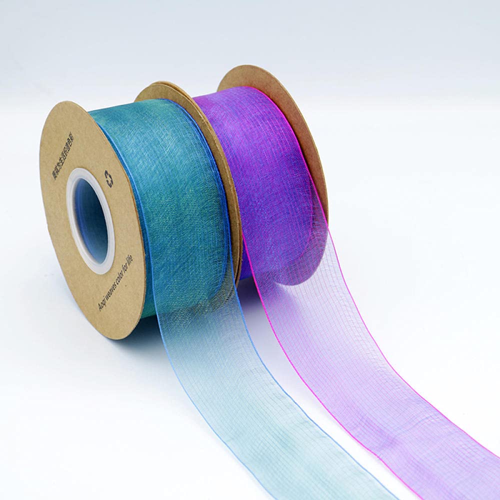 Ribbons For Gift Wrapping Ribbon For Fabric Satin Ribbons 25Yarda / 4 Cm Dwukolorowy Przędza Śniegu Ze Wstążką Handmade Diy Bukiet Prezent Pakowanie Włosów Liny Włosy-Niebieski Żółty 4Cm.