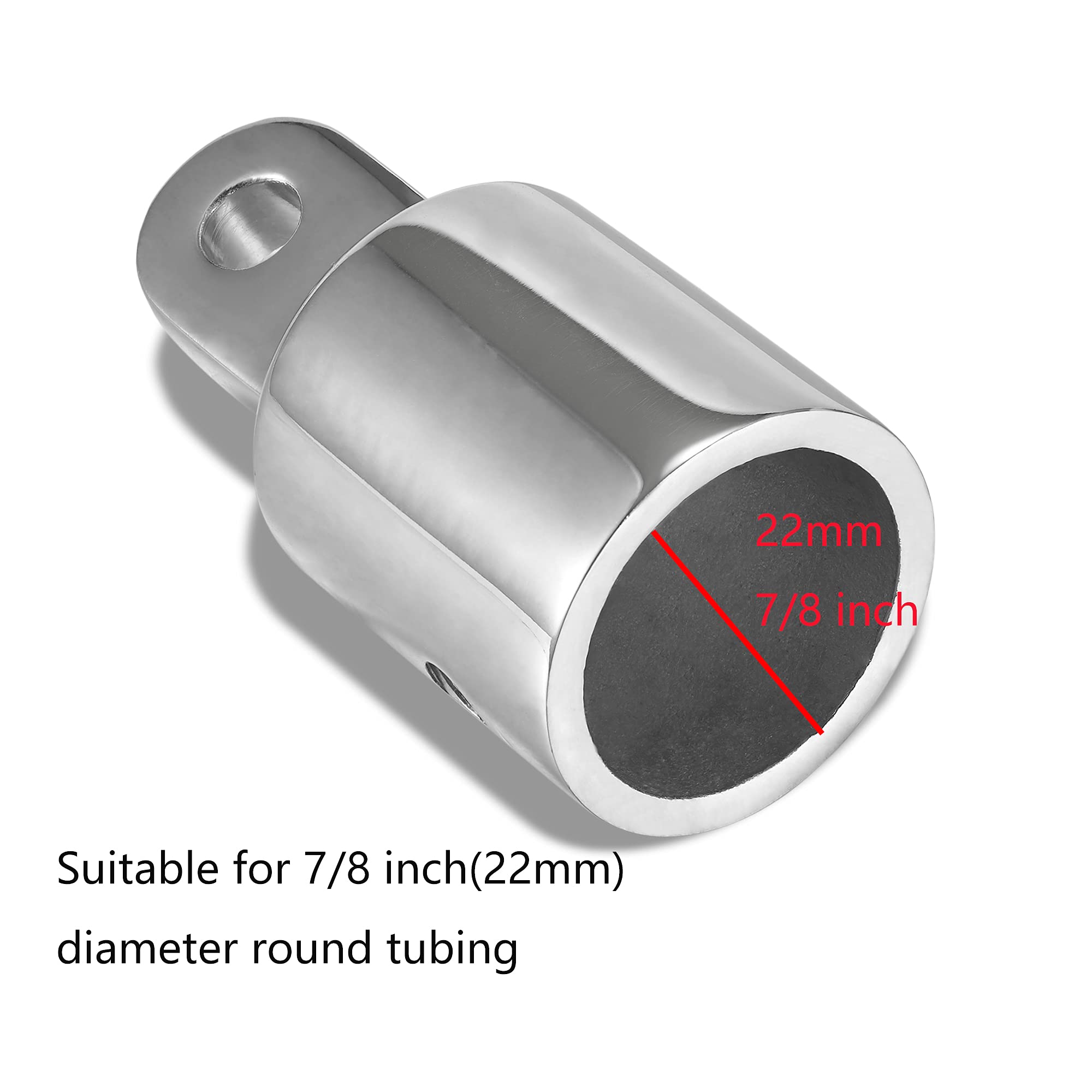 TINGZHIGO Bimini Top Eye End Cap Fits 7/8 inches(22mm) OD Round Tubing, with A L Shape Hex Allen Wrench, 316 Stainless Steel,Bimini Top Fittings(2 Packs)