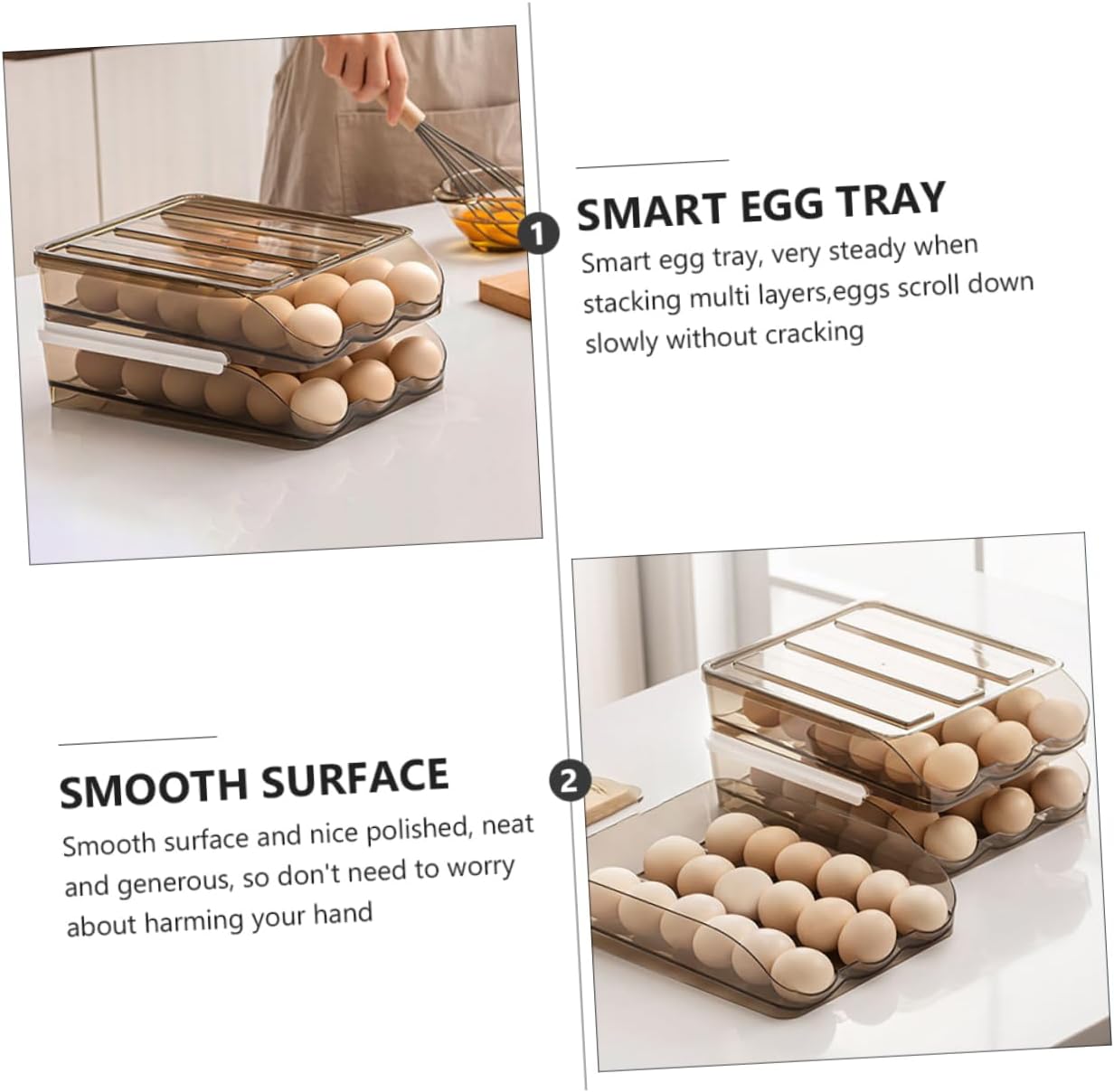 2-Layer Kitchen Egg Holder Plastic Rolling Egg Storage Container Refrigerator Organizer Lid Automatic Dispenser for Home Use