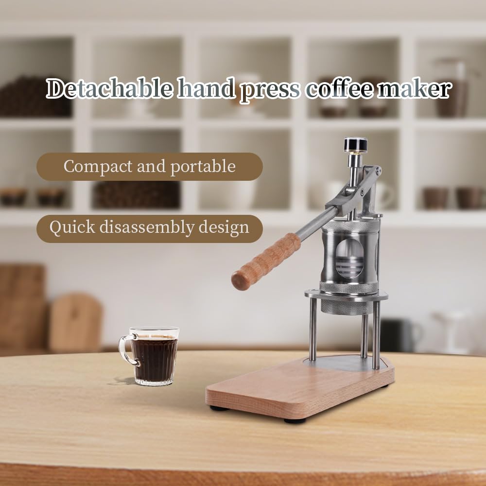 Macchina per caffè a mano | Portable & Detachable Manual Espresso Maker con filtro da 51 mm senza bottomless | Manometro da 6 – 9 bar | per casa e ufficio e campeggio
