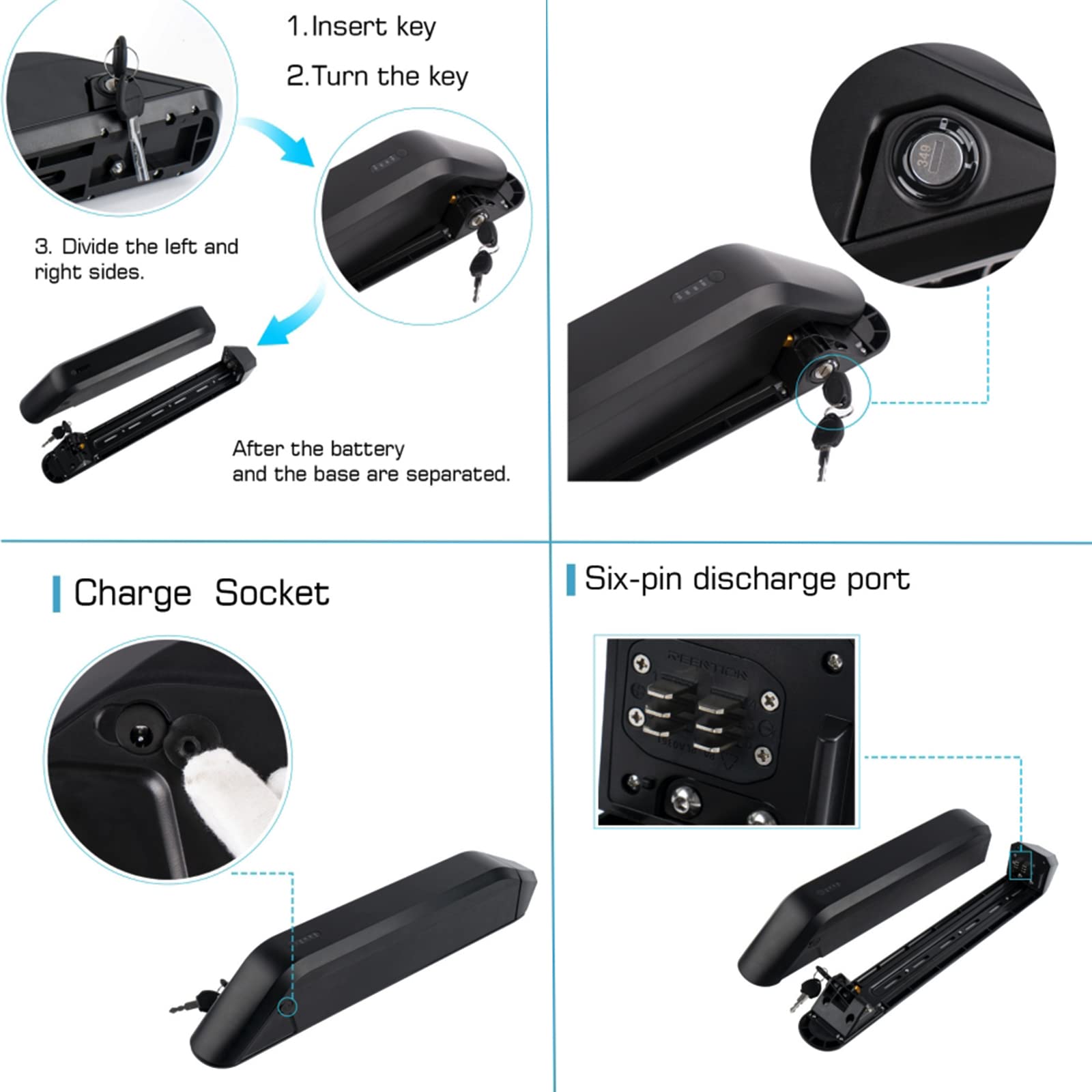 Ebike Akku 48V 52V 17.5Ah 15Ah Akku Unterrohr-Akku für Himiway ruiser, Cruiser Step-Thru 200-1000W Motor, Elektrofahrrad Lithium-Ionen-Akku mit BMS und Ladegerät