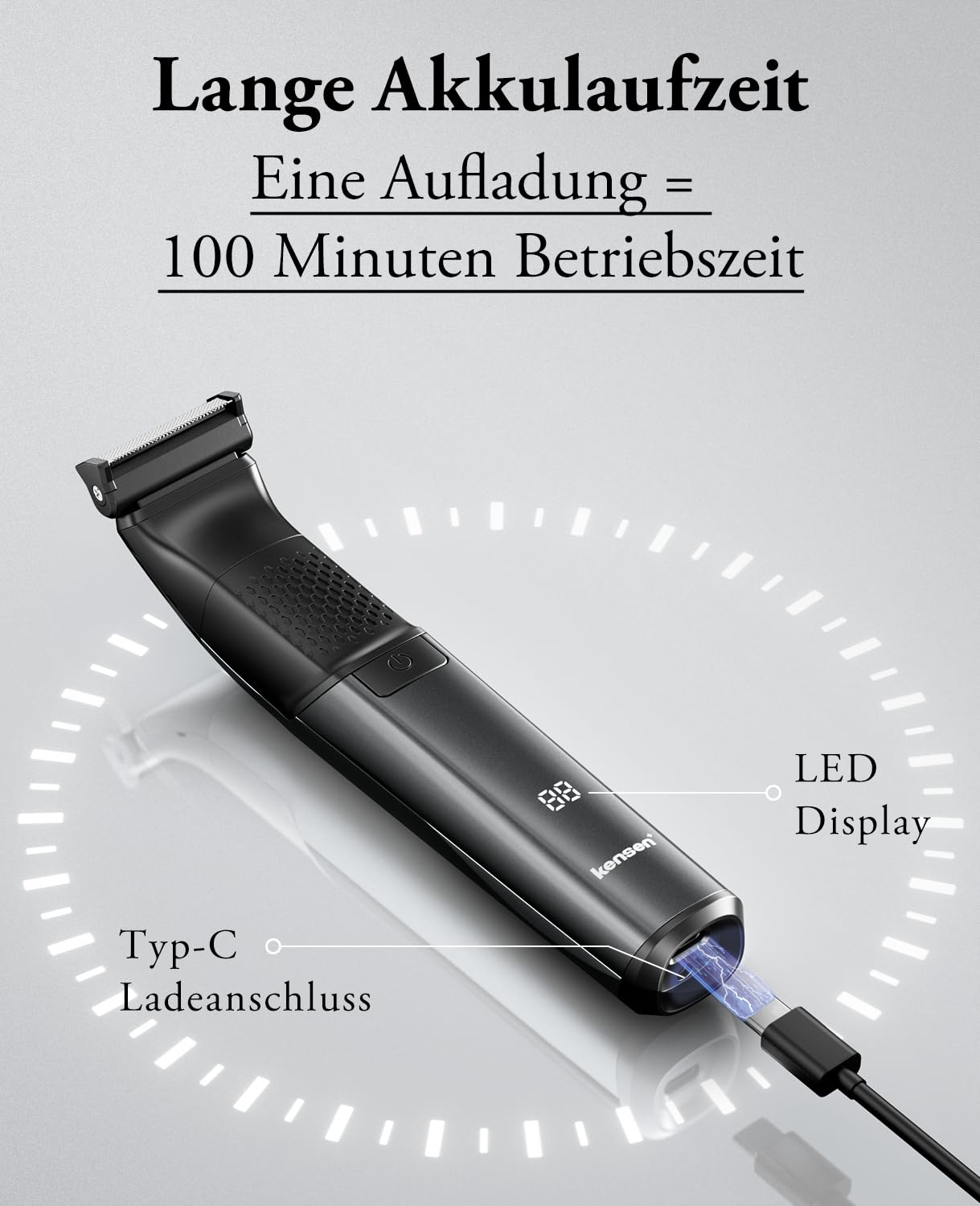 Intimrasierer Mann, kensen 2 in 1 Rasierer Herren Intimbereich Wasserdicht Körperrasierer Herren Typ-C Bodygroom Herren Nass Trocken Intim Rasierer Männer Beine Brust Achselhöhle Leiste Aufsteckkämme
