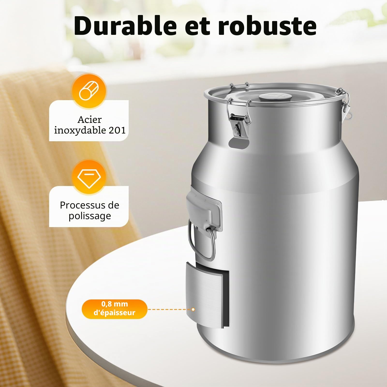 MINRS Pot à lait en acier inoxydable avec couvercle 28 l avec couvercle scellé et bouchon à serrage Barista, pot à lait pour le transport ou le stockage