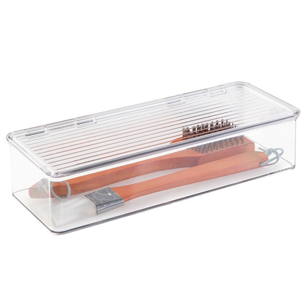 mDesign BBQ Grill Accessories Organizer Box for Cooking Utensils - Clear