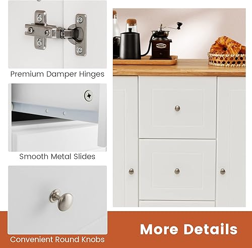 Miniatura 8 de LOKO Isla de cocina con almacenamiento, carrito de cocina rodante con encimera de madera de goma, estante para especias, toallero y 3 cajones, isla