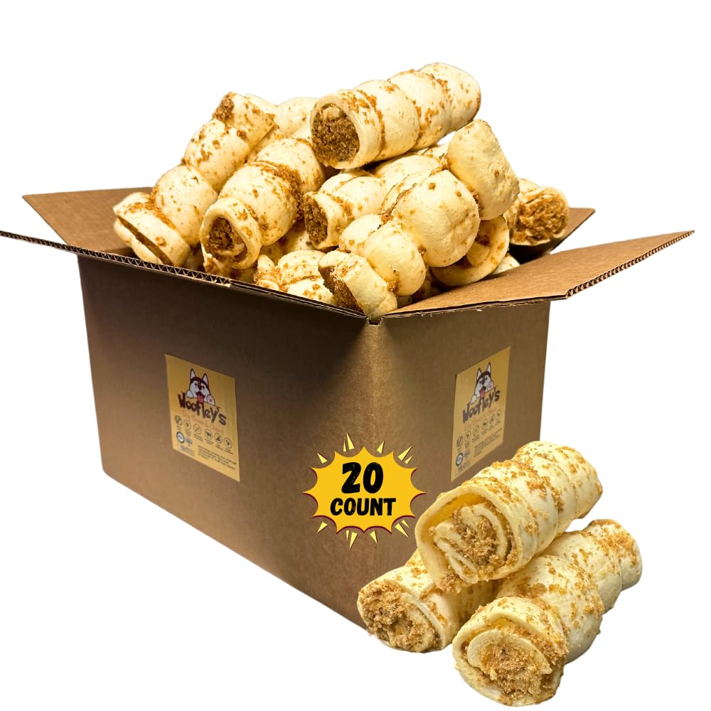 Woofley's 5-6" Bully Dusted Beef Cheek Roll - (20 Count)- Beef Cheek Rolls for Dogs - Long Lasting Natural Dog Chews