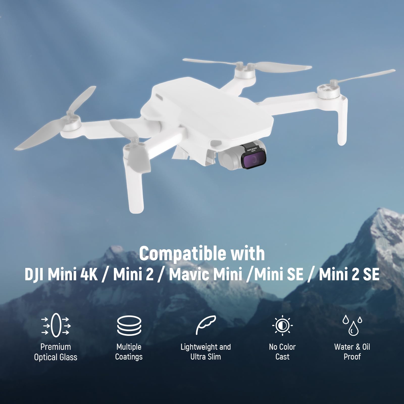 NEEWER Set Filtri ND Compatibile con DJI Mini 4K/2 SE/SE/2/Mavic Mini (4pz), ND4+ND8+ND16+ND32, Filtro a Densità Neutra a Scatto in Vetro Ottico HD Multistrato, Accessori per Fotocamera Drone, FL-B39