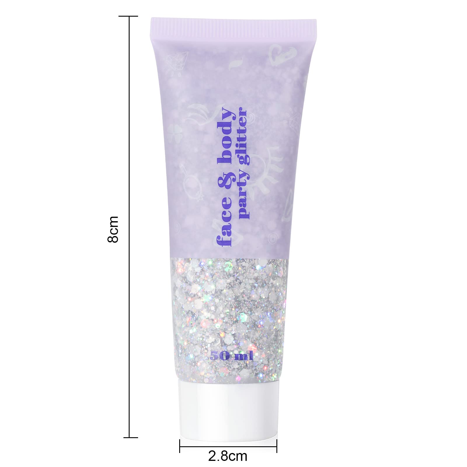 URAQT Purpurina Líquida Cara 50ml Gel Chunky Glitter Corporal Maquillaje Festival Halloween Plateado